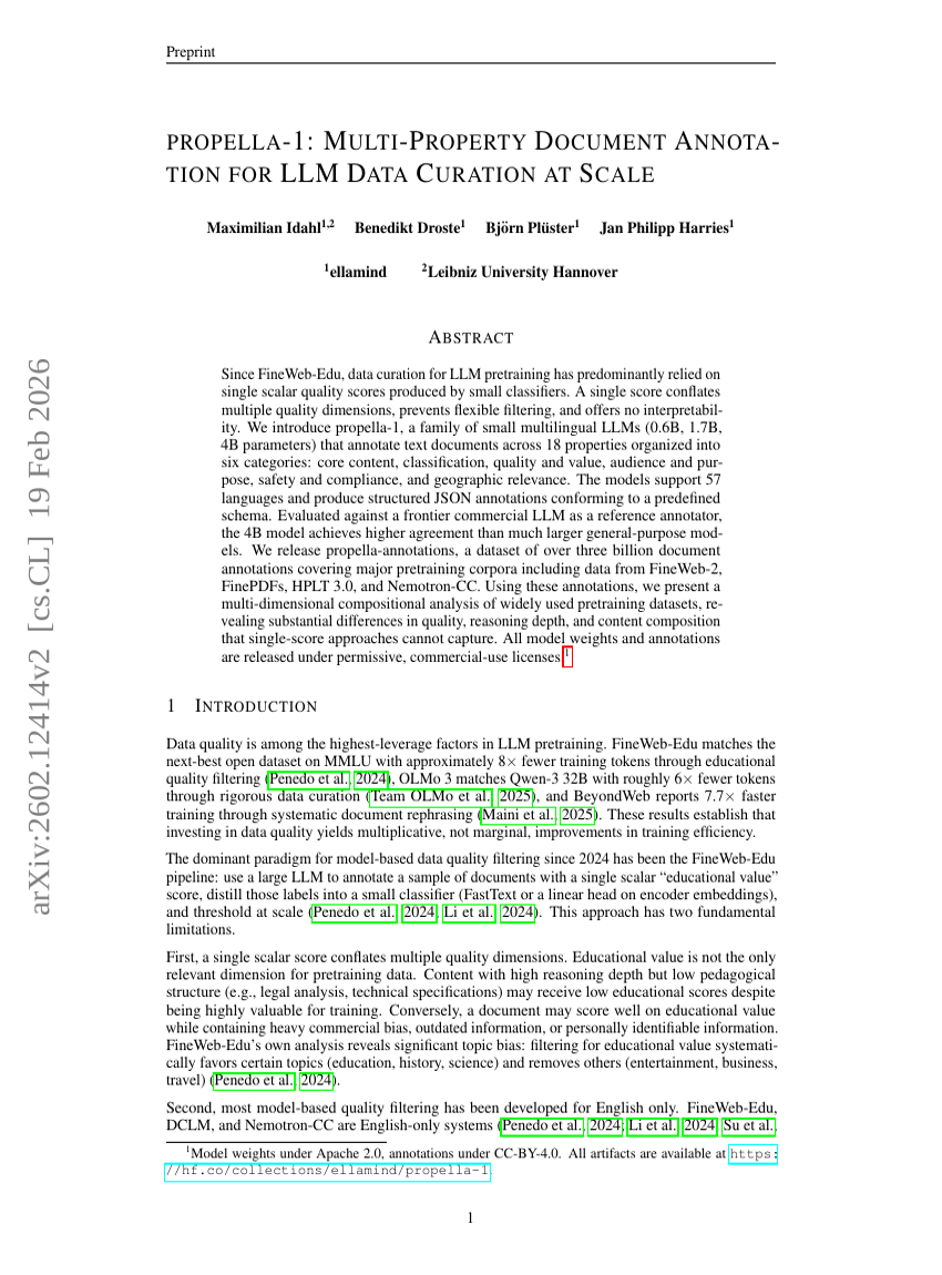 PROPELLA-1: MULTI-PROPERTY DOCUMENT ANNOTATION FOR LLM DATA CURATION AT SCALE