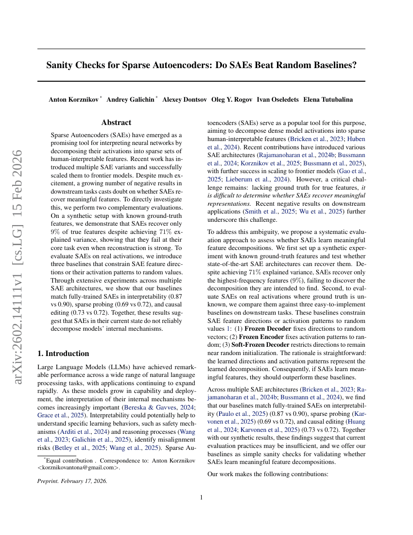 Sanity Checks for Sparse Autoencoders: Do SAEs Beat Random Baselines?