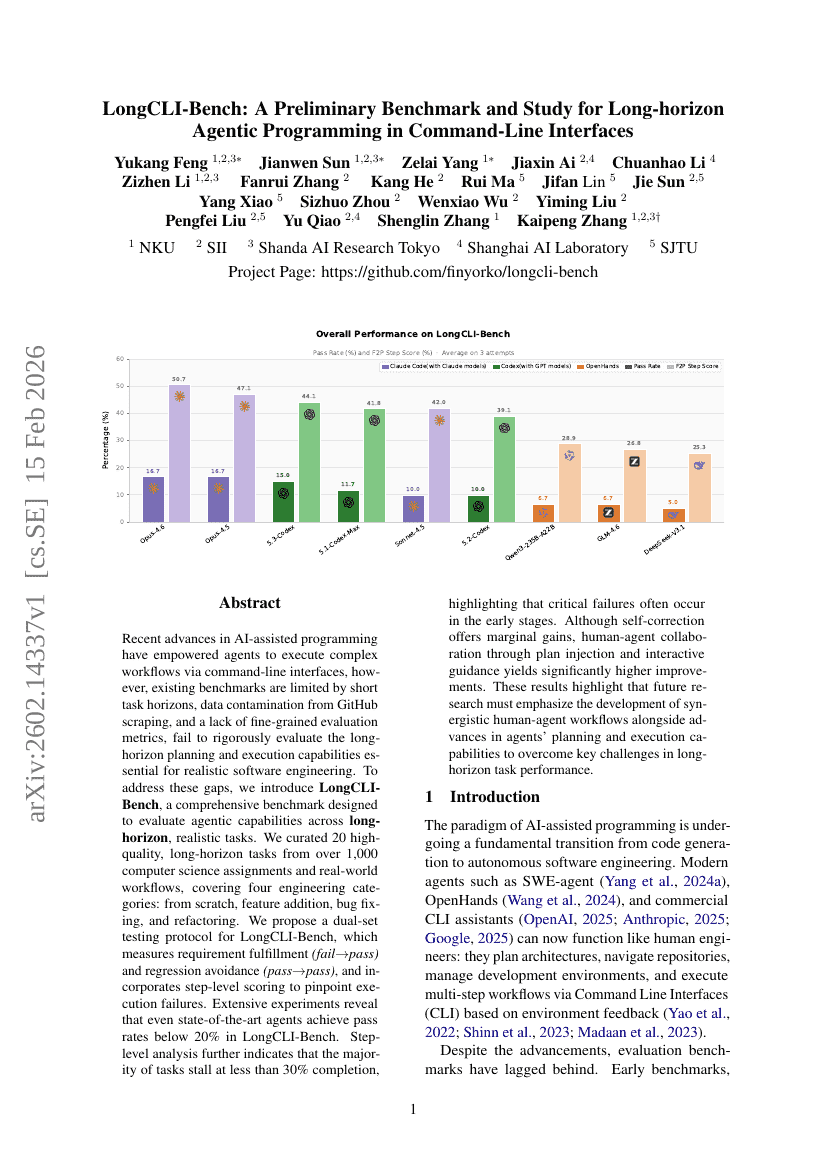 LongCLI-Bench: A Preliminary Benchmark and Study for Long-horizon Agentic Programming in Command-Line Interfaces