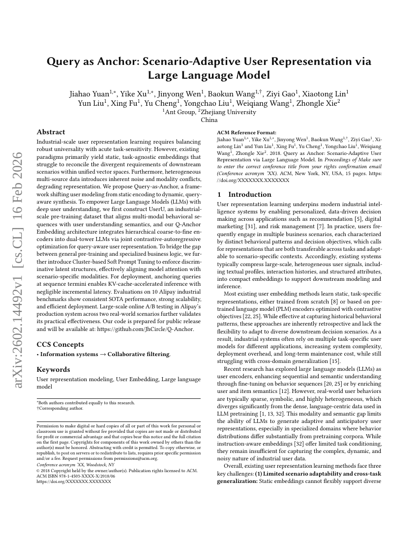 查询作为锚点：基于大语言模型的场景自适应用户表征