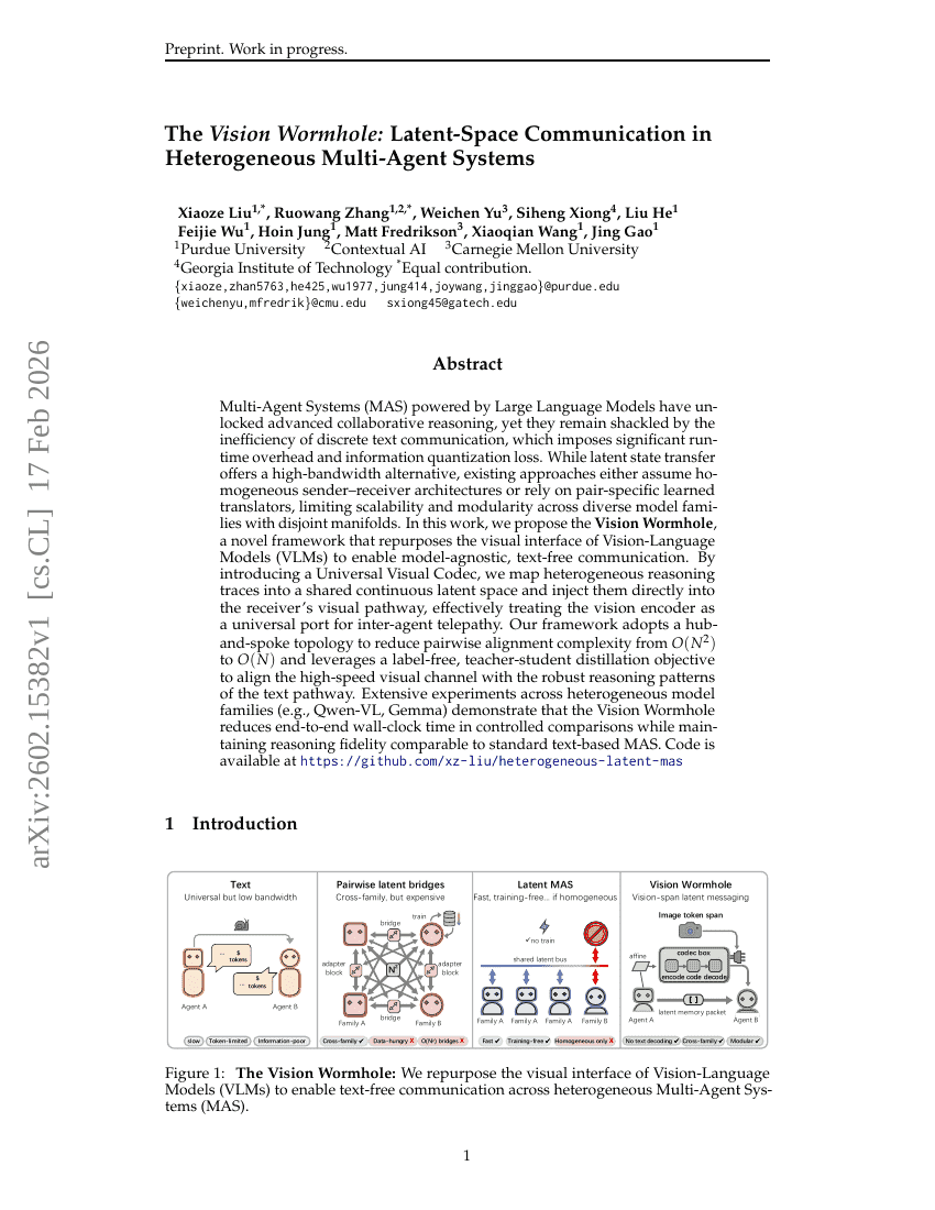 The Vision Wormhole: Latent-Space Communication in Heterogeneous Multi-Agent Systems