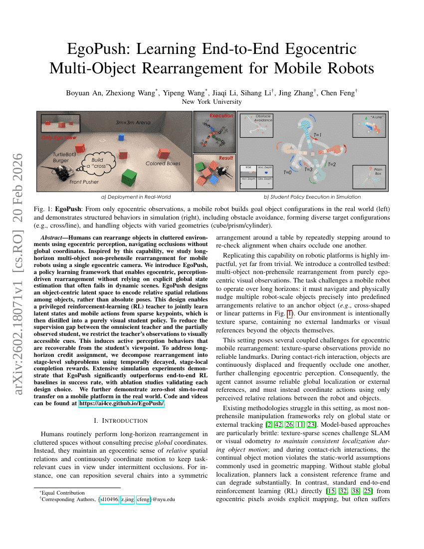 EgoPush: تعلّم إعادة ترتيب كائنات متعددة من منظور ذاتي نهائية إلى نهائية للروبوتات المتنقلة