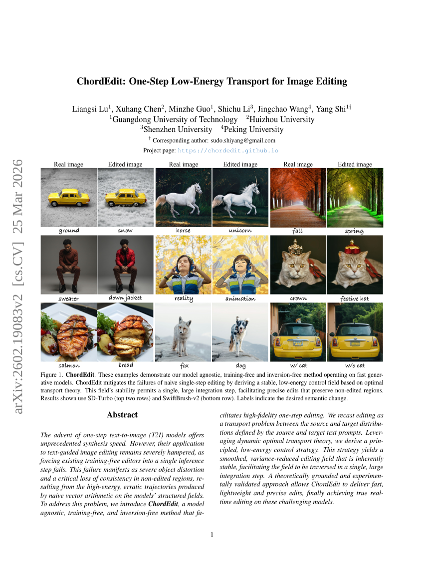 ChordEdit: One-Step Low-Energy Transport for Image Editing
