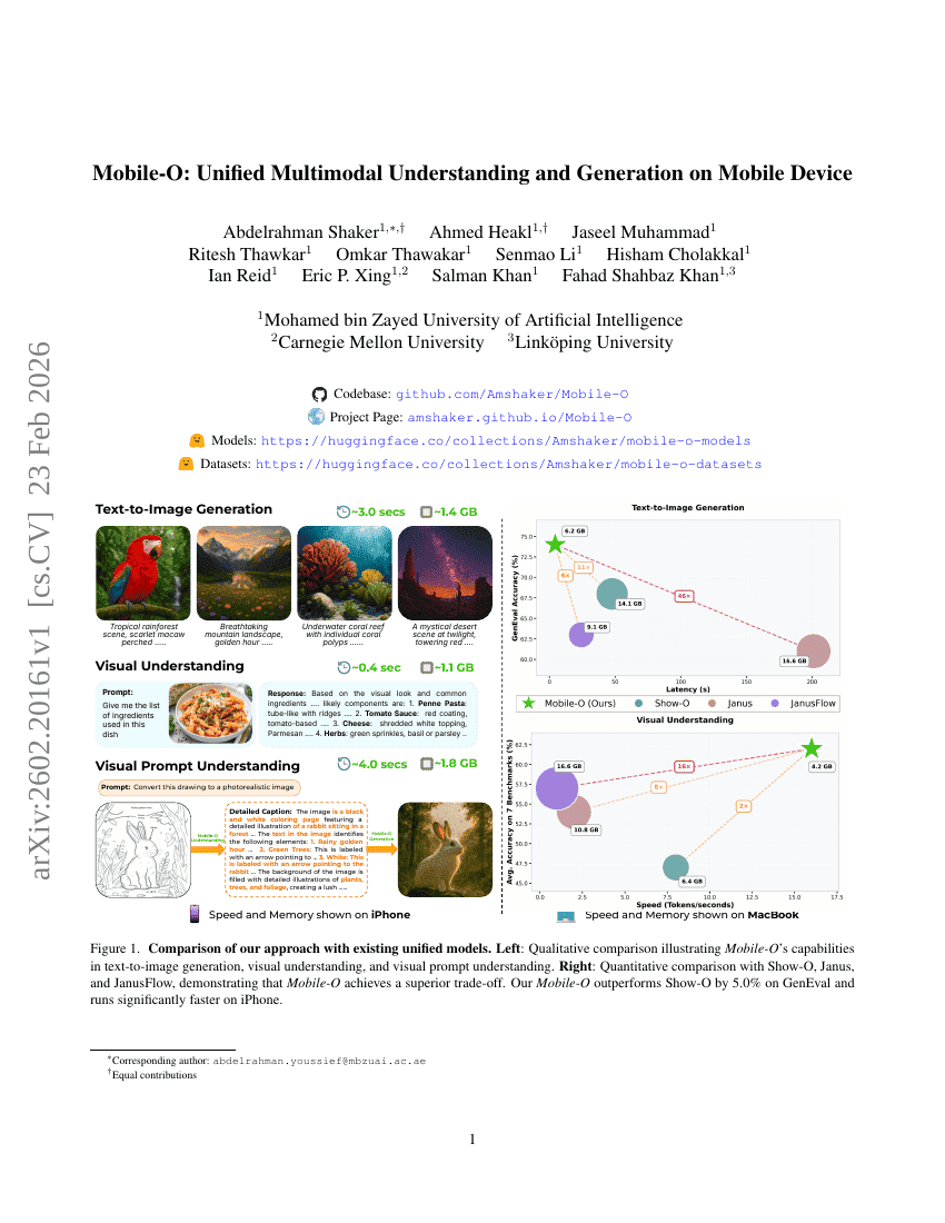 Mobile-O: Unified Multimodal Understanding and Generation on Mobile Device