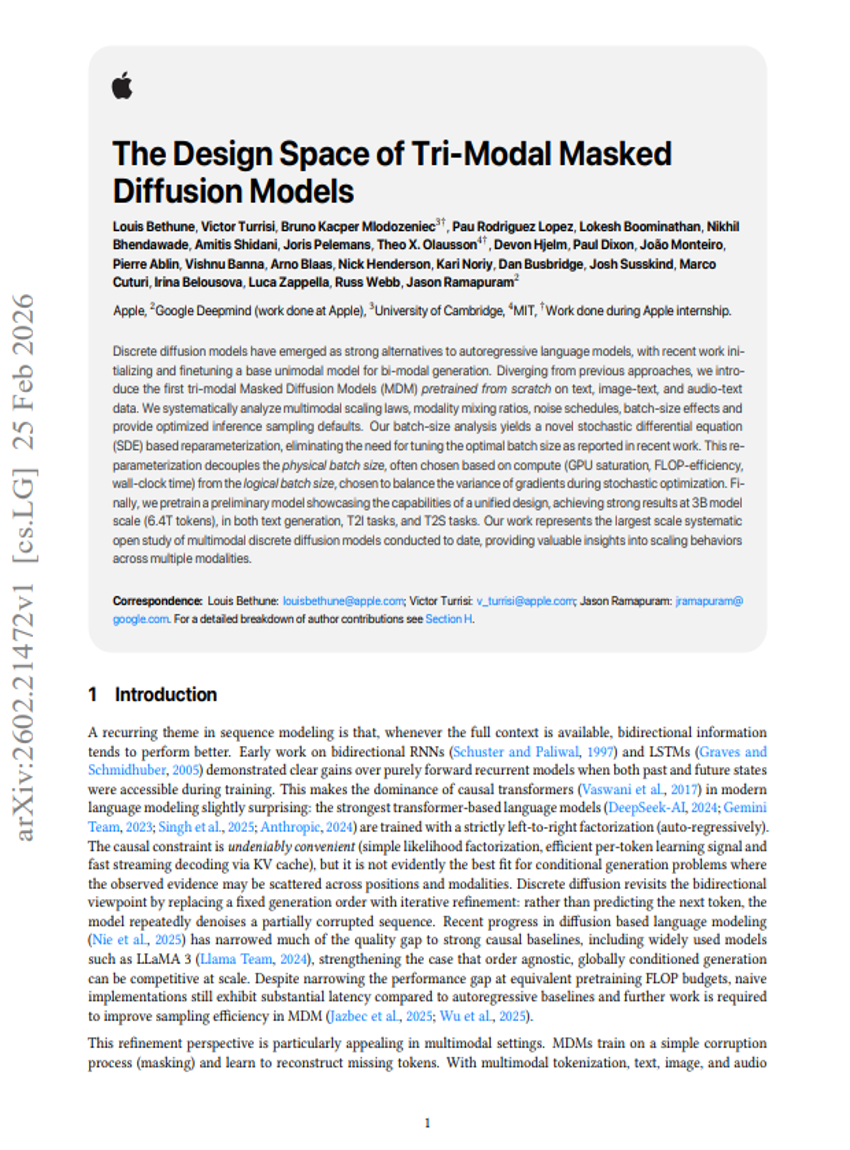 L'espace de conception des modèles de diffusion masqués tri-modaux