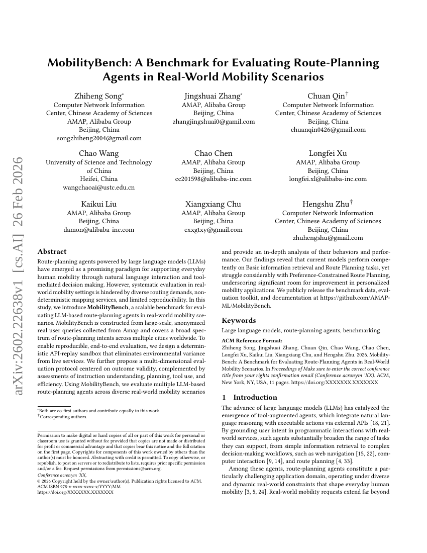 MobilityBench: Ein Benchmark zur Bewertung von Route-Planning-Agenten in realen Mobilitätsszenarien