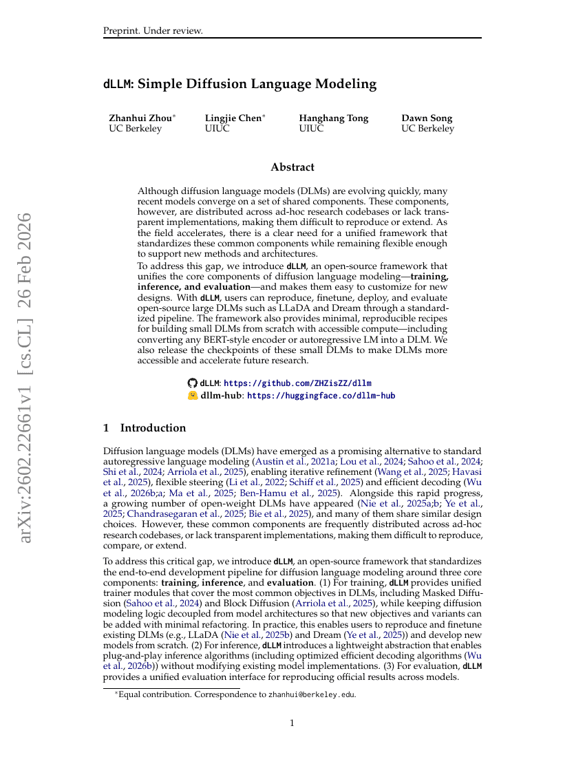 dLLM: Simple Diffusion Language Modeling