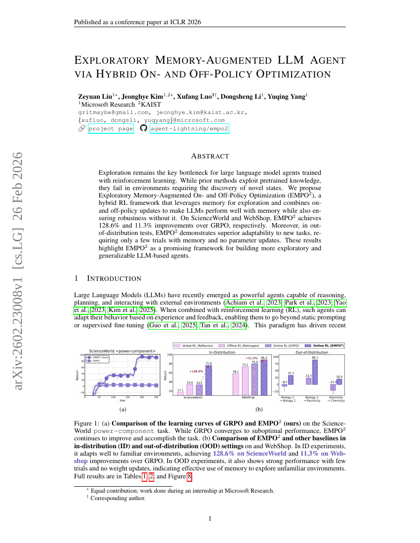 Exploratorische, gedächtnisverstärkte LLM-Agenten durch hybride On- und Off-Policy-Optimierung