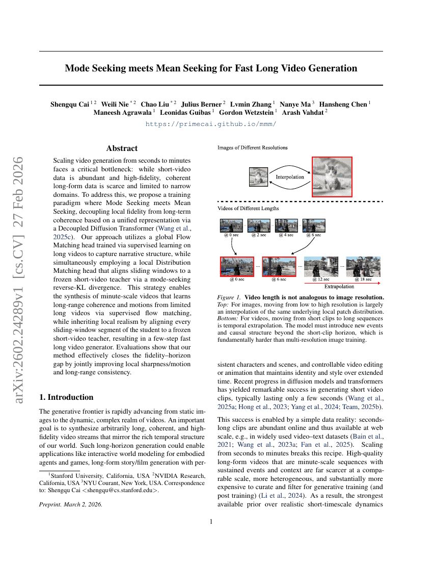 Mode Seeking meets Mean Seeking for Fast Long Video Generation