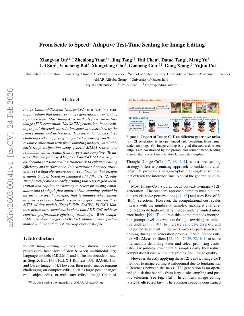 From Scale to Speed: Adaptive Test-Time Scaling for Image Editing