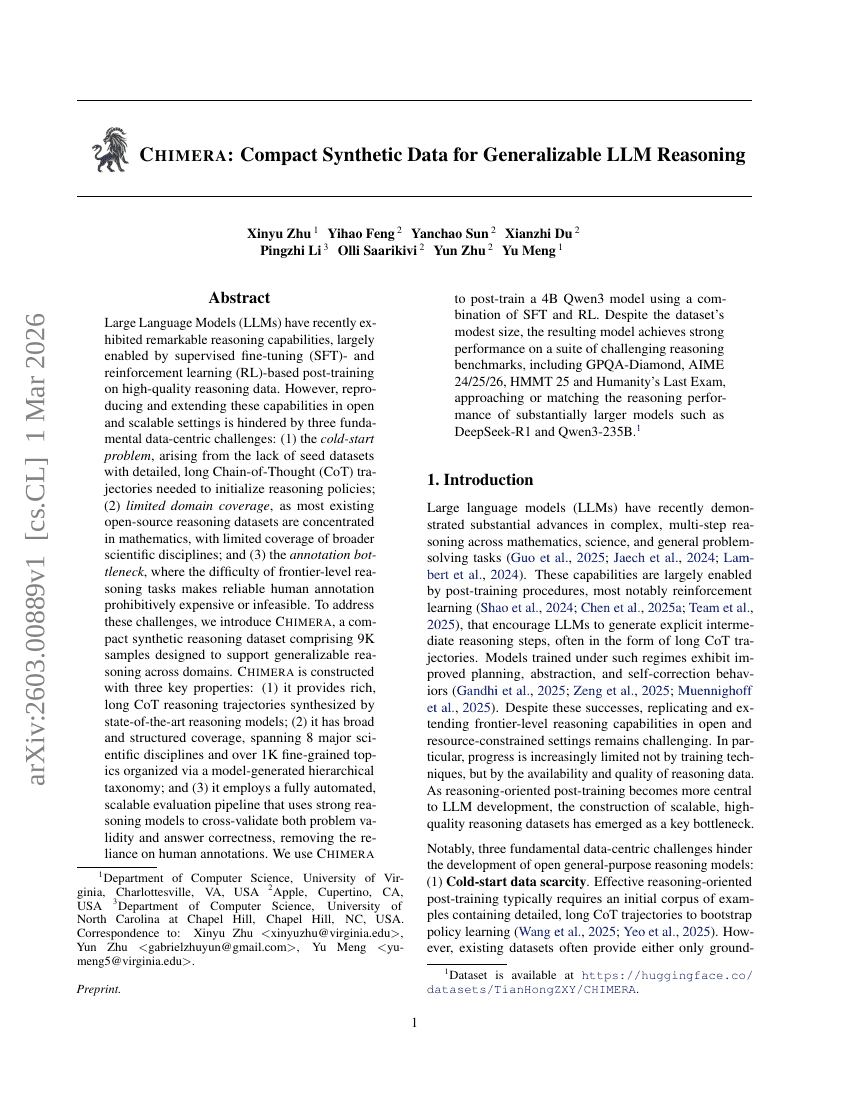 CHIMERA: Compact Synthetic Data for Generalizable LLM Reasoning