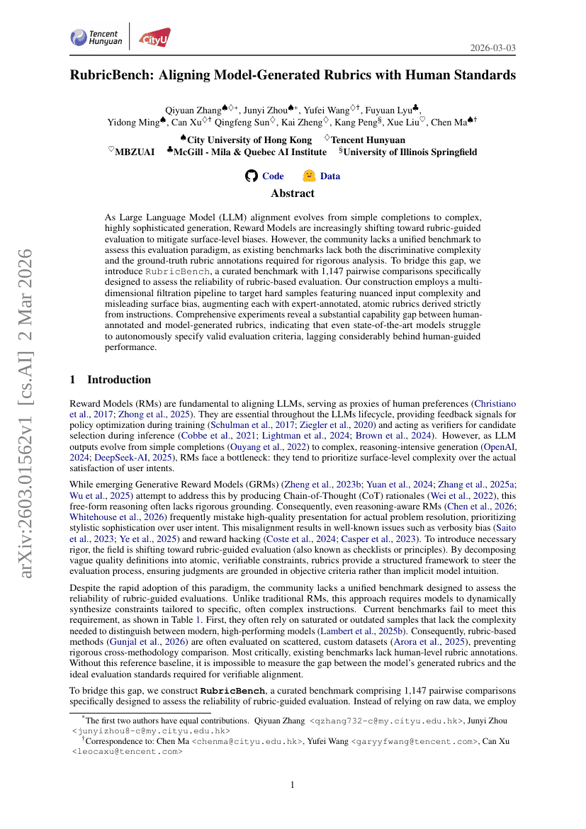 RubricBench: Aligning Model-Generated Rubrics with Human Standards