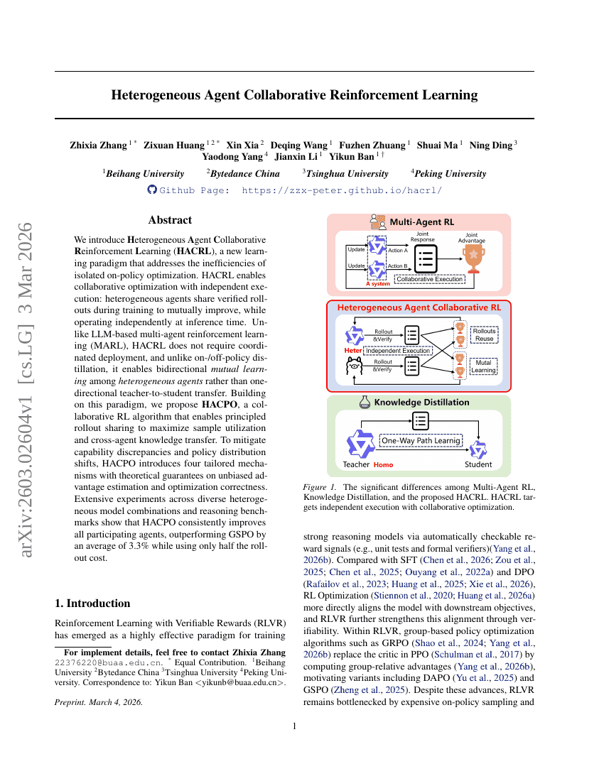 Heterogeneous Agent Collaborative Reinforcement Learning