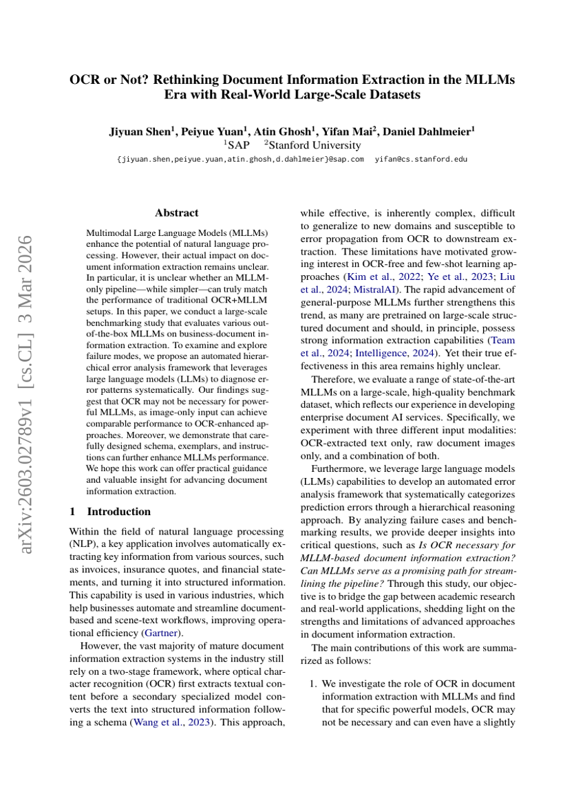 OCR or Not? Rethinking Document Information Extraction in the MLLMs Era with Real-World Large-Scale Datasets