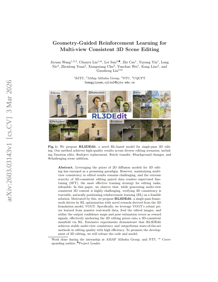 Geometry-Guided Reinforcement Learning for Multi-view Consistent 3D Scene Editing