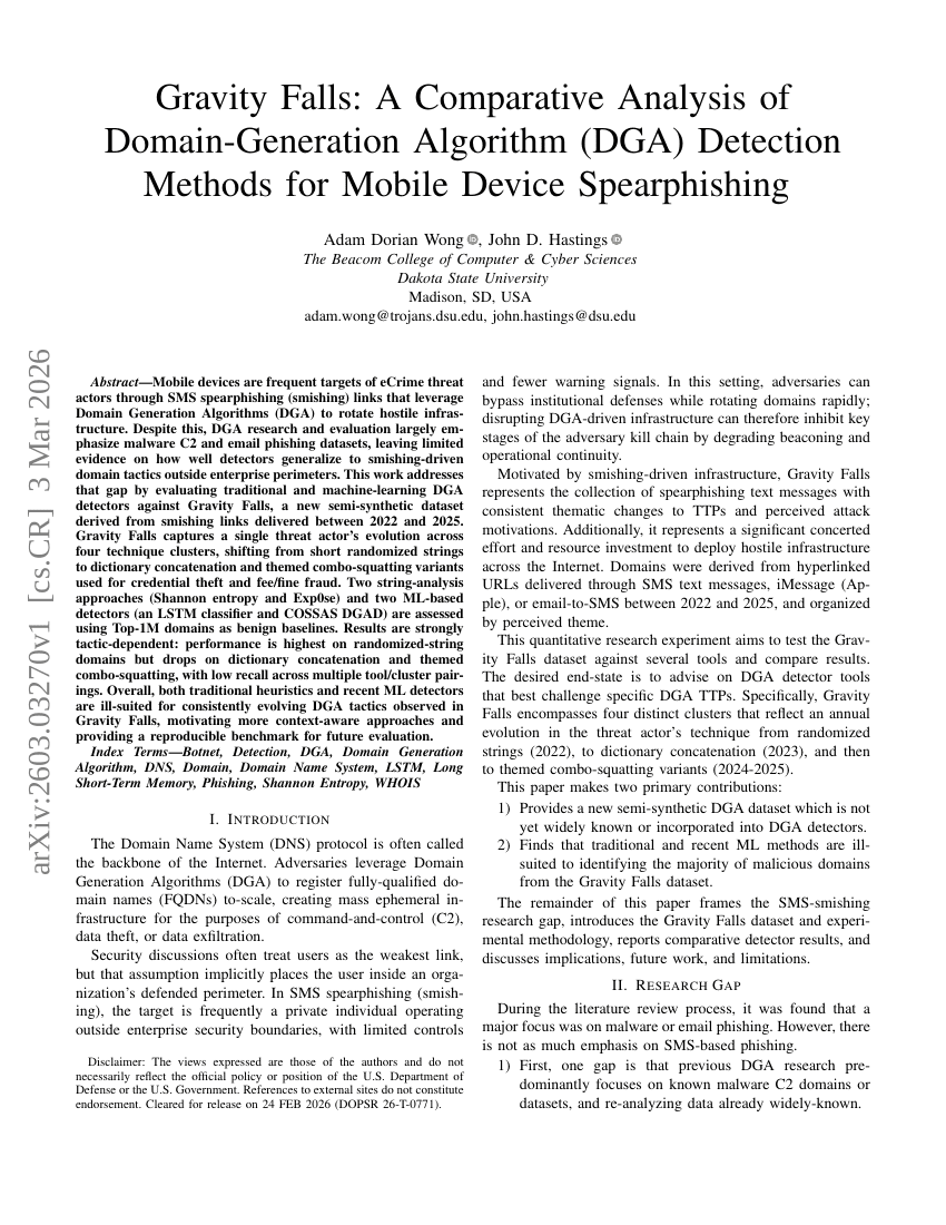 重力の森域：モバイルデバイス向け標的型フィッシング攻撃におけるドメイン生成アルゴリズム（DGA）検出手法の比較分析