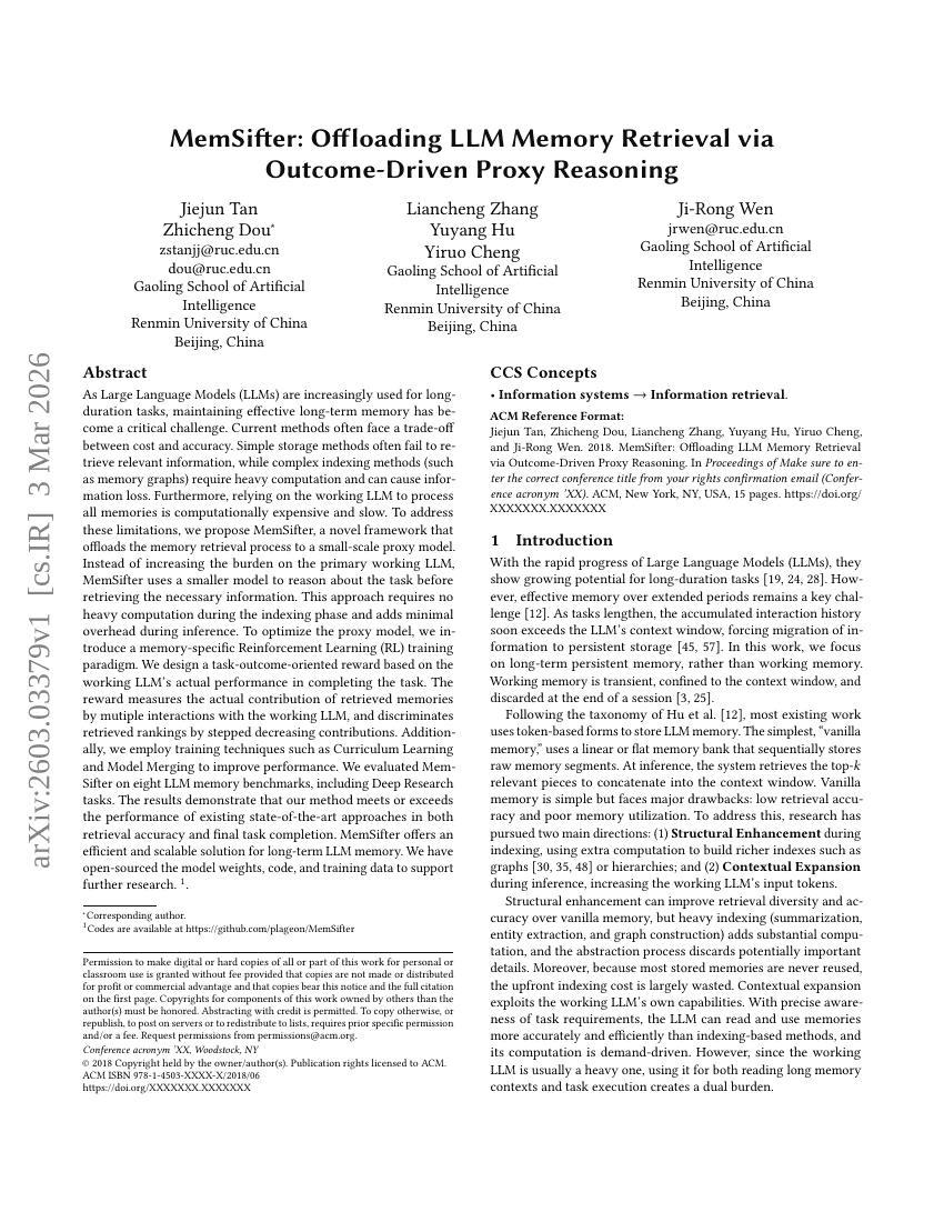 MemSifter: Offloading LLM Memory Retrieval via Outcome-Driven Proxy Reasoning