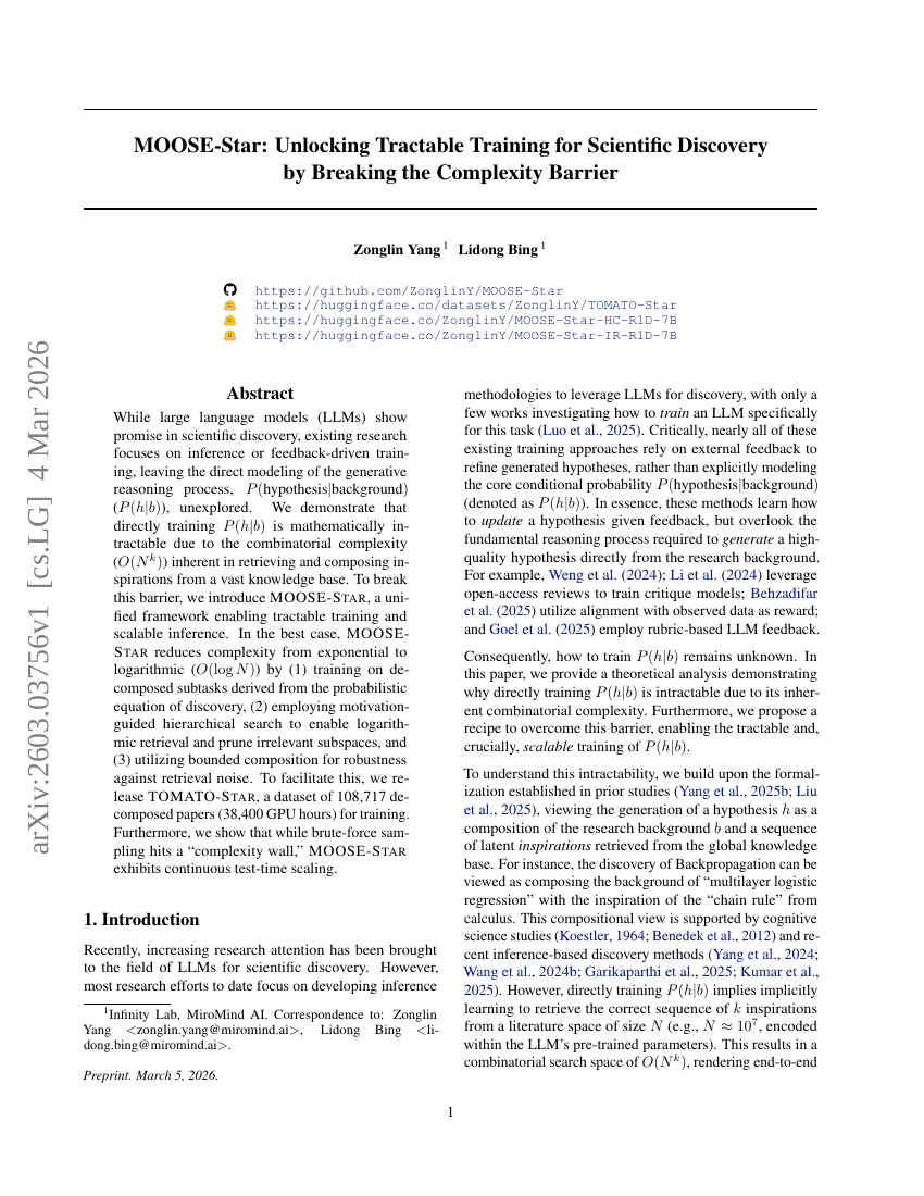 MOOSE-Star: Durchbrechen der Komplexitätsbarriere für eine handhabbare Schulung in der wissenschaftlichen Entdeckung