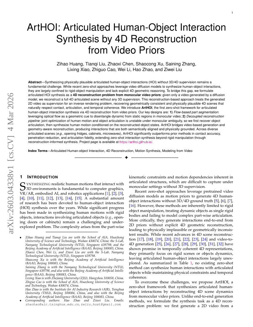 ArtHOI: Articulated Human-Object Interaction Synthesis by 4D Reconstruction from Video Priors