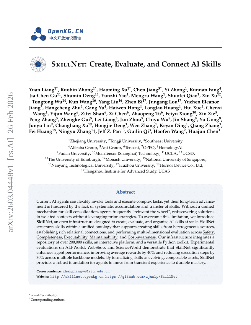 SkillNet: Create, Evaluate, and Connect AI Skills