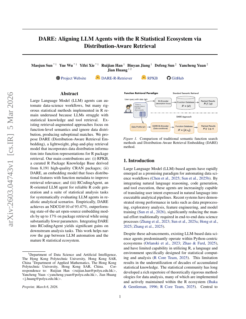 DARE: Aligning LLM Agents with the R Statistical Ecosystem via Distribution-Aware Retrieval