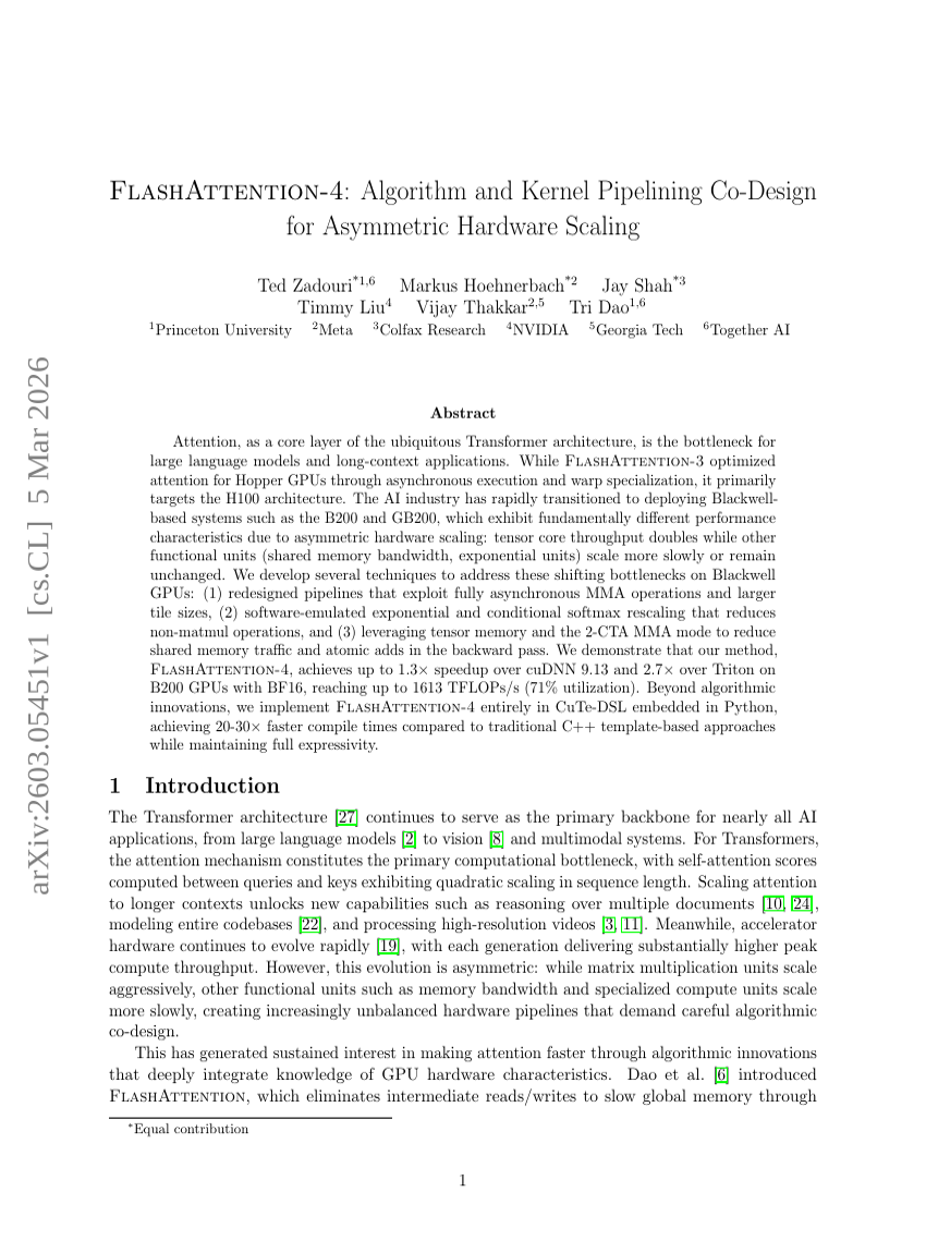FlashAttention-4: Algorithmus- und Kernel-Pipelining-Co-Design für asymmetrisches Hardware-Scaling