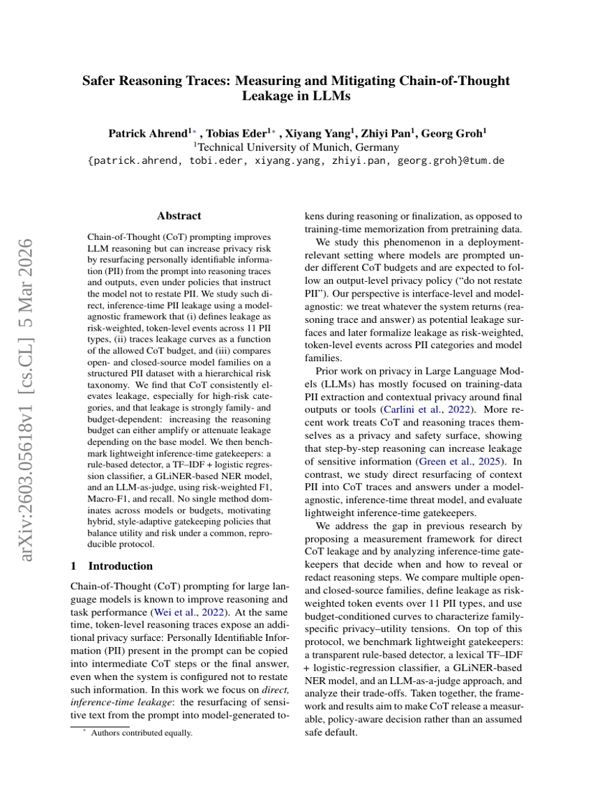 更安全的推理轨迹：衡量与缓解 LLMs 中的 Chain-of-Thought 泄露