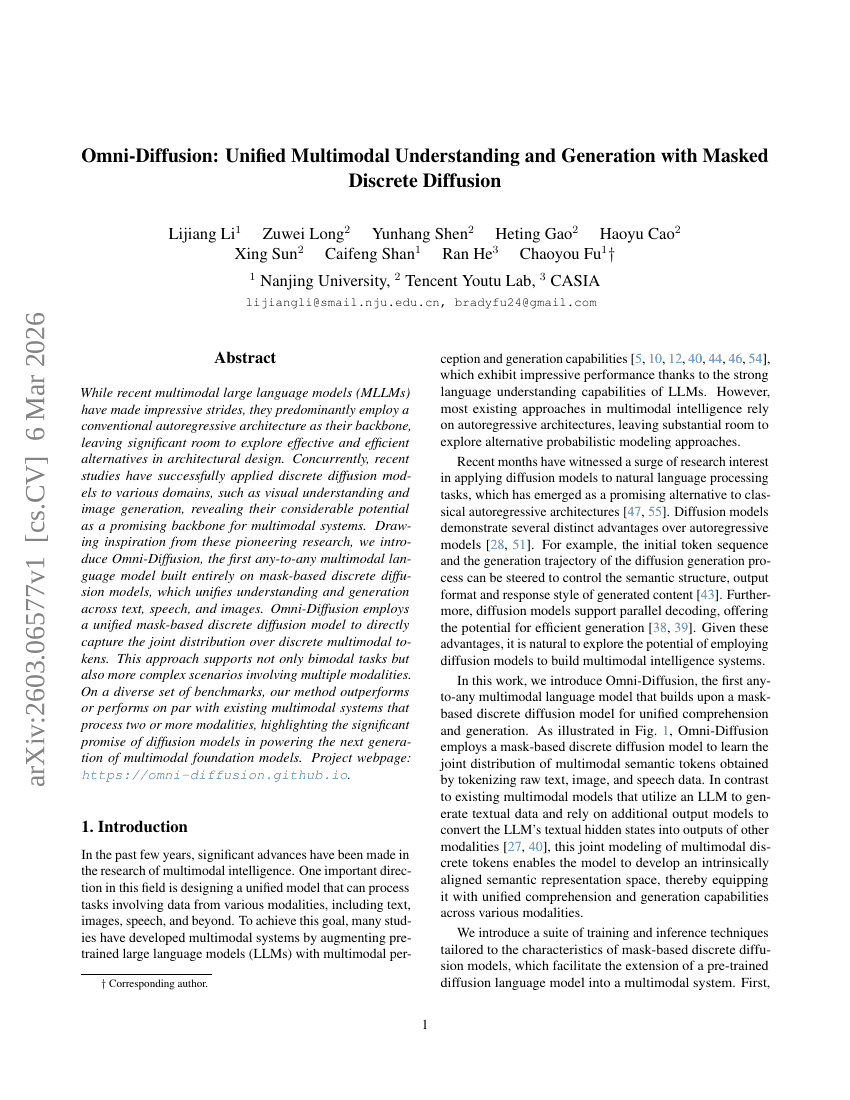 Omni-Diffusion: Unified Multimodal Understanding and Generation with Masked Discrete Diffusion