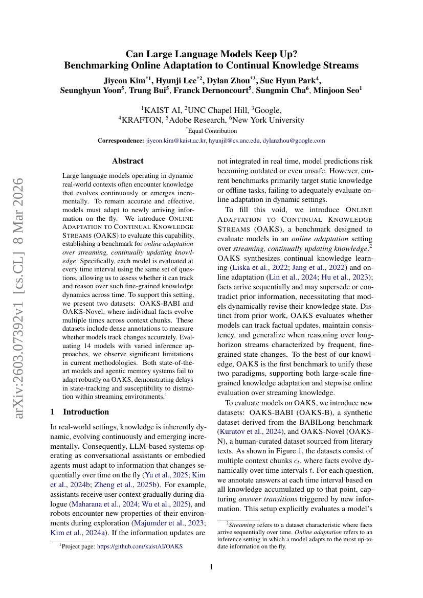 Can Large Language Models Keep Up? Benchmarking Online Adaptation to Continual Knowledge Streams