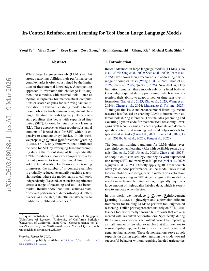 In-Context Reinforcement Learning for Tool Use in Large Language Models