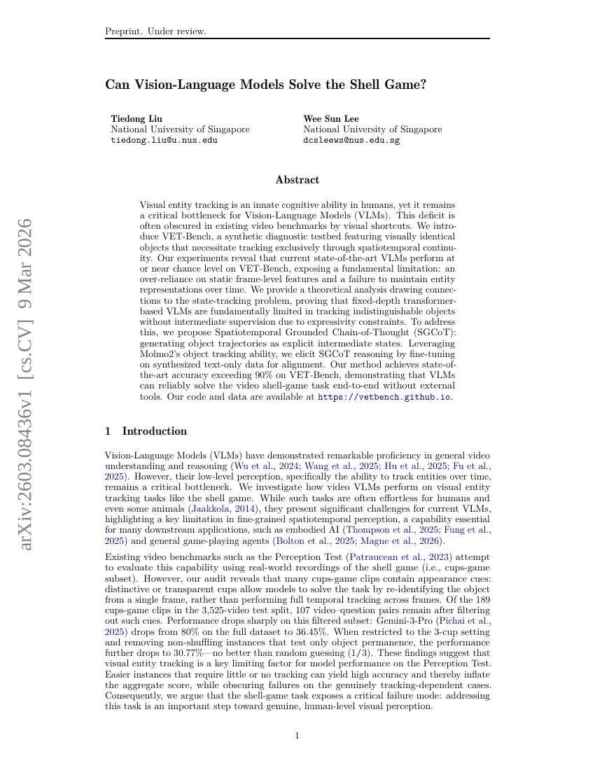 Can Vision-Language Models Solve the Shell Game?