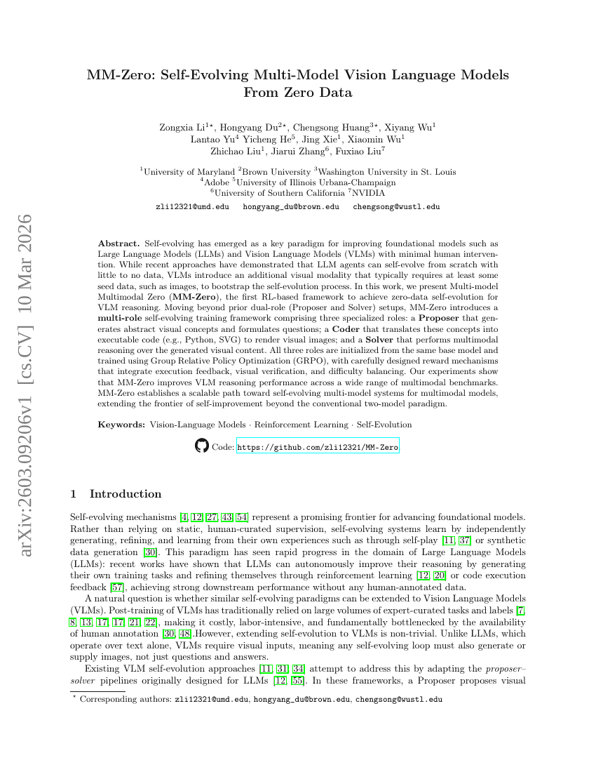 MM-Zero: Self-Evolving Multi-Model Vision Language Models From Zero Data