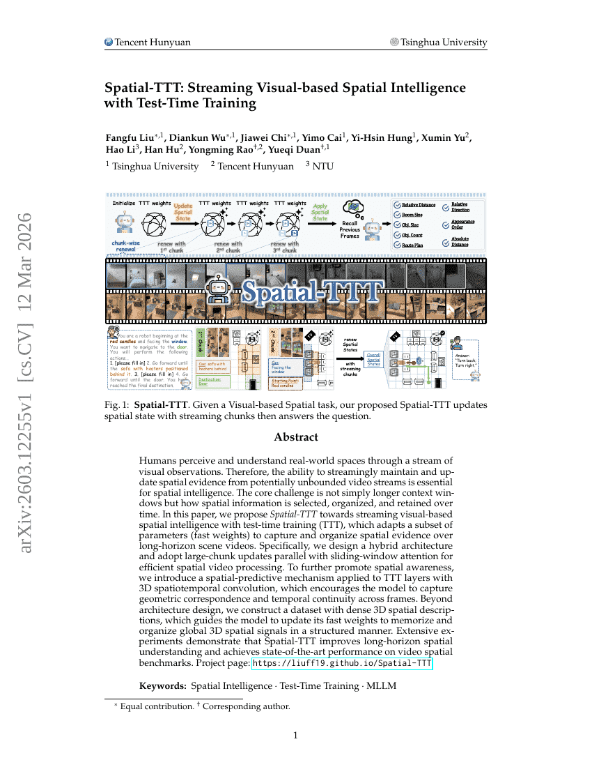 Spatial-TTT: Streaming Visual-based Spatial Intelligence with Test-Time Training
