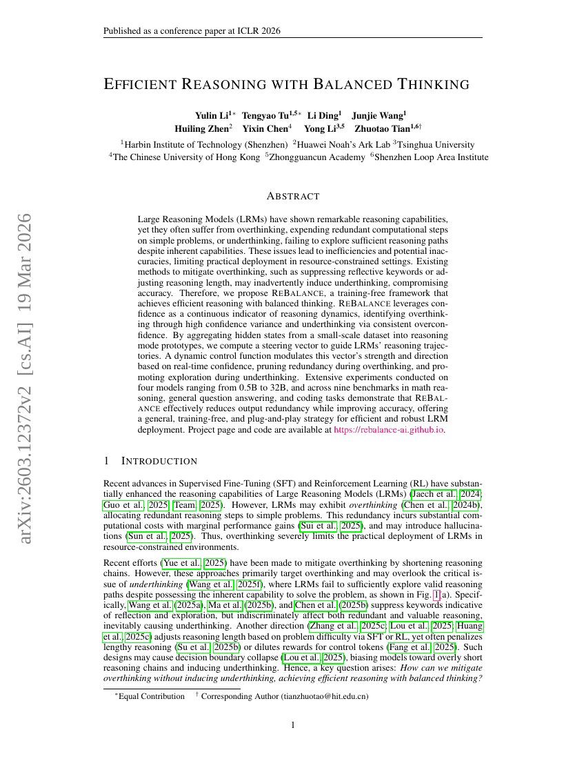 Efficient Reasoning with Balanced Thinking