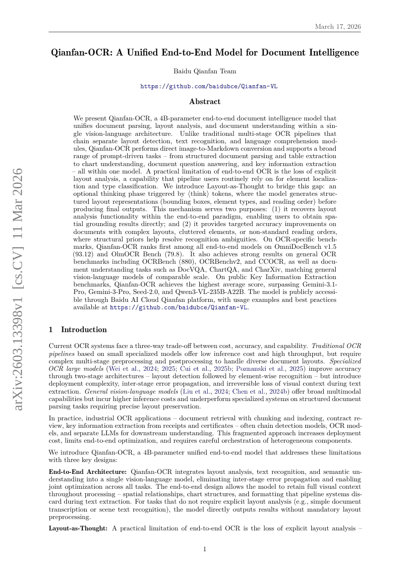 Qianfan-OCR: A Unified End-to-End Model for Document Intelligence