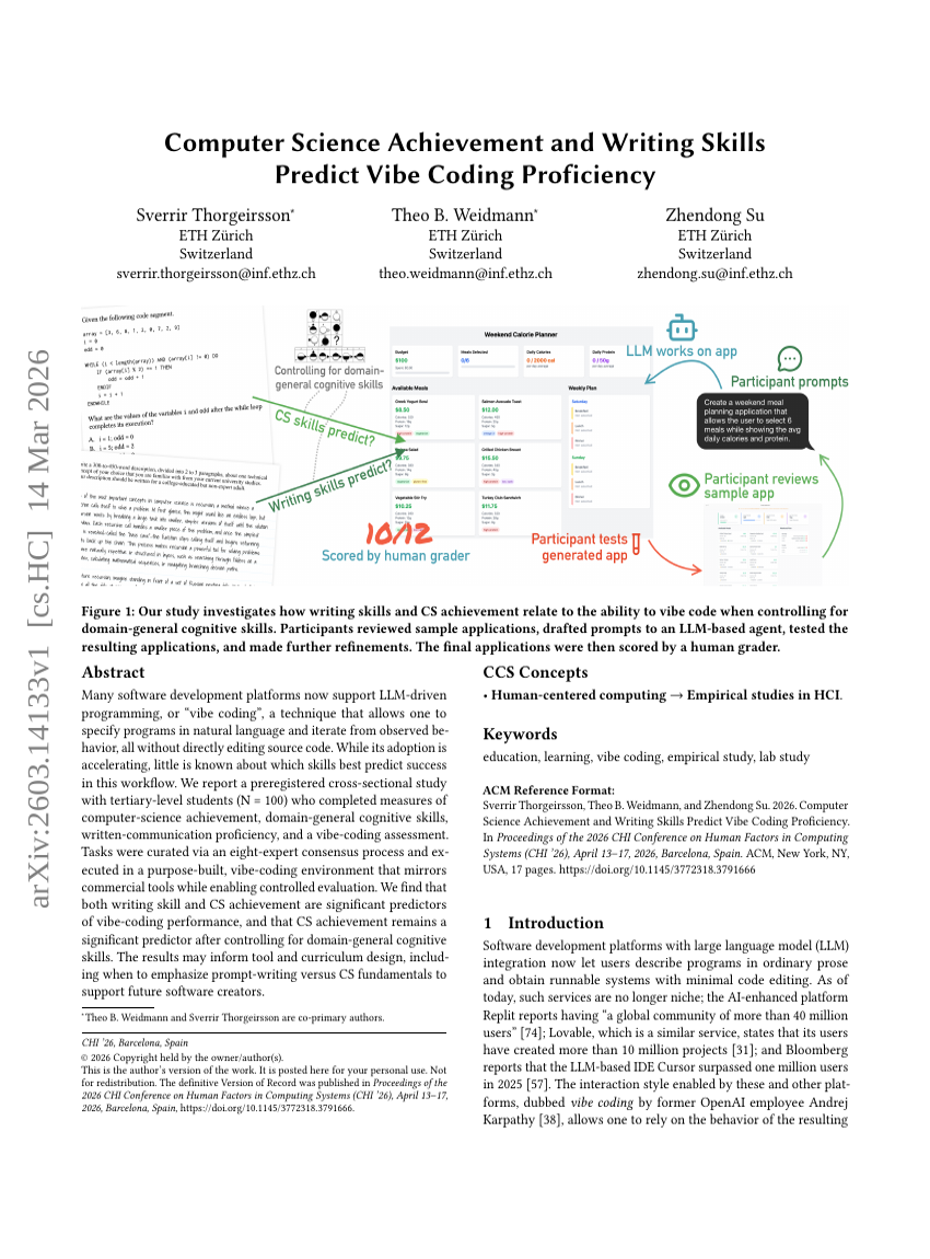 Computer Science Achievement and Writing Skills Predict Vibe Coding Proficiency