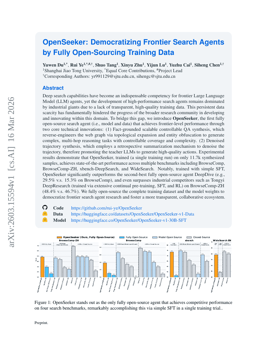 OpenSeeker: Democratizing Frontier Search Agents by Fully Open-Sourcing Training Data