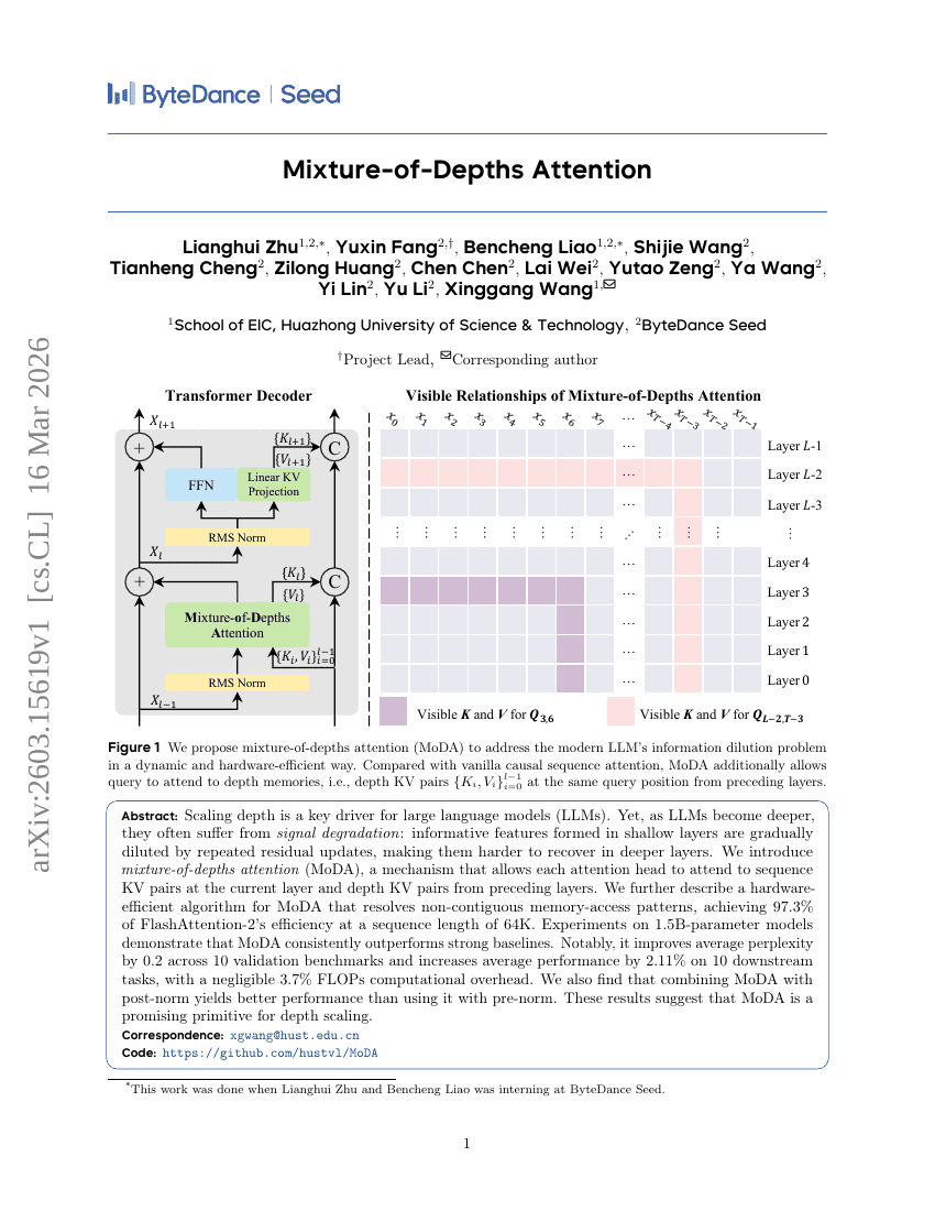 Mixture-of-Depths Attention