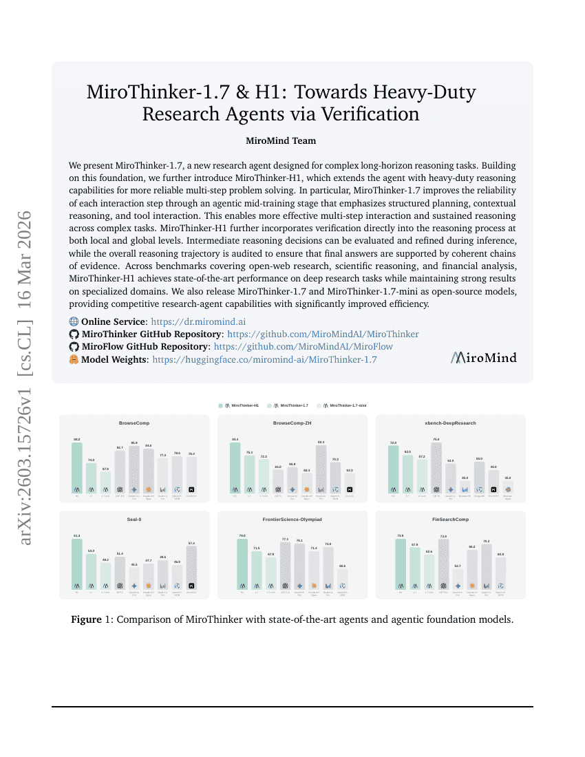 MiroThinker-1.7 & H1: Towards Heavy-Duty Research Agents via Verification