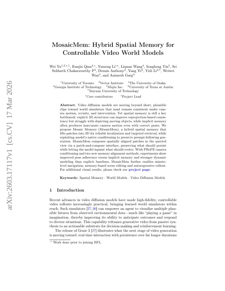 MosaicMem: Hybrid Spatial Memory for Controllable Video World Models