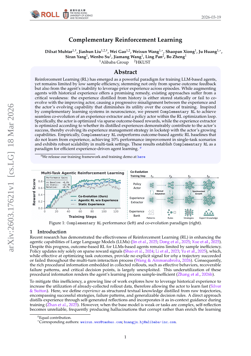 Complementary Reinforcement Learning
