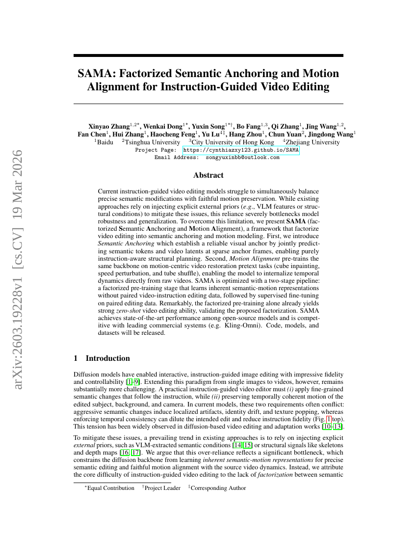 SAMA: Factorized Semantic Anchoring and Motion Alignment for Instruction-Guided Video Editing