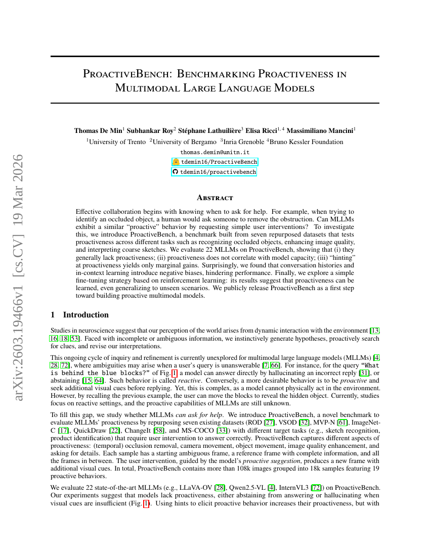 ProactiveBench: Benchmarking Proactiveness in Multimodal Large Language Models