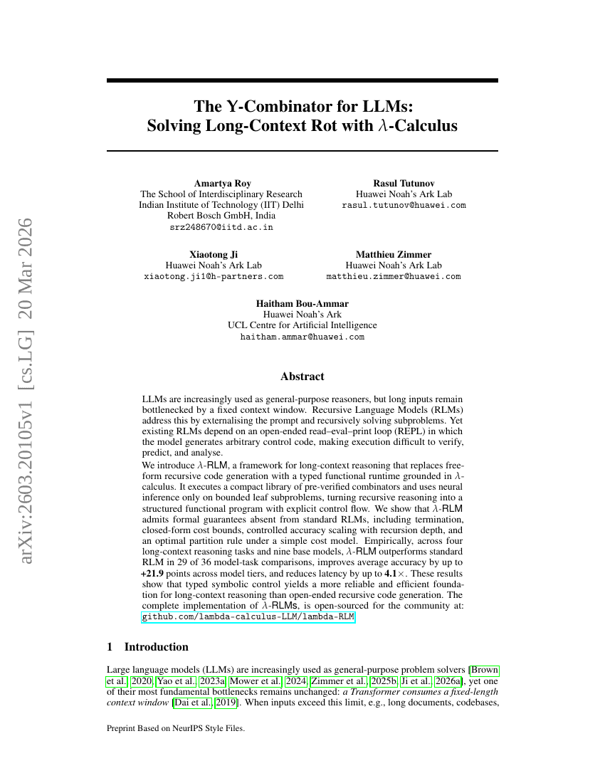 The Y-Combinator for LLMs: Solving Long-Context Rot with λ-Calculus