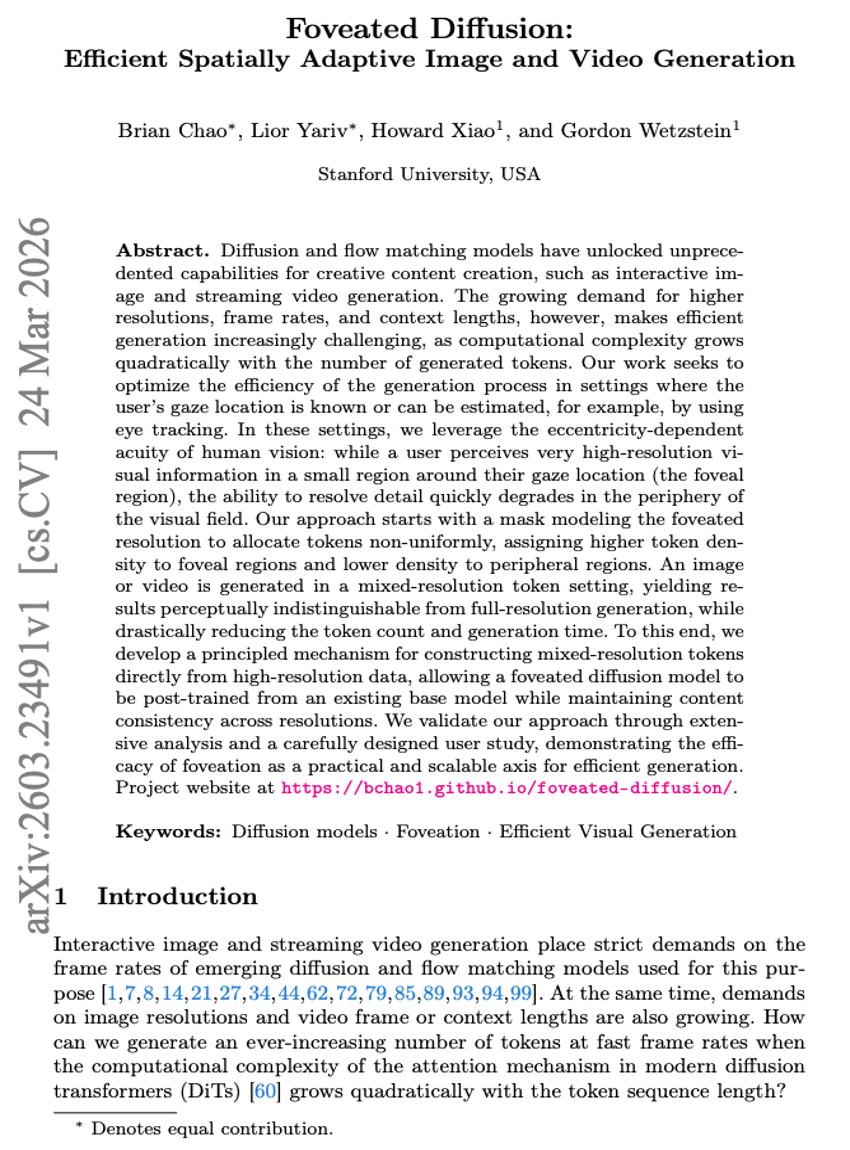 Foveated Diffusion: Efficient Spatially Adaptive Image and Video Generation