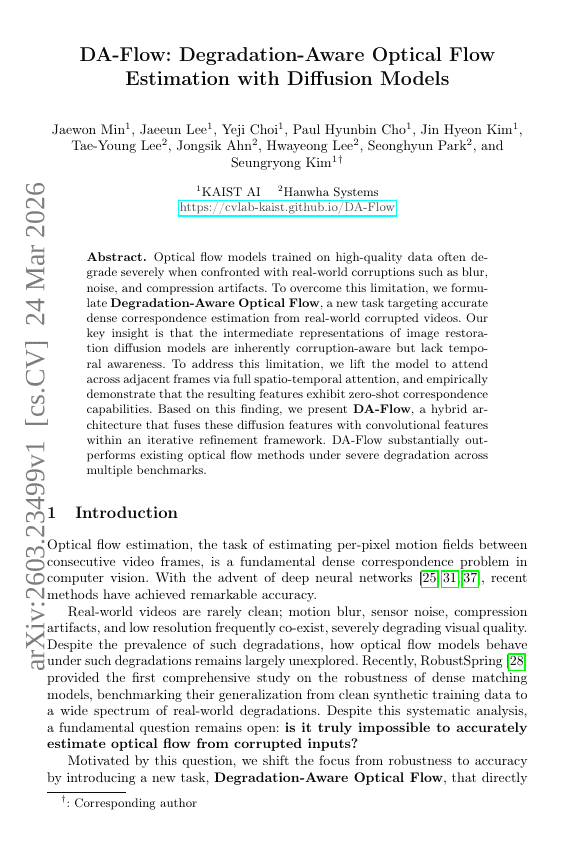 DA-Flow: تقدير التدفق البصري الواعي للتدهور باستخدام نماذج Diffusion