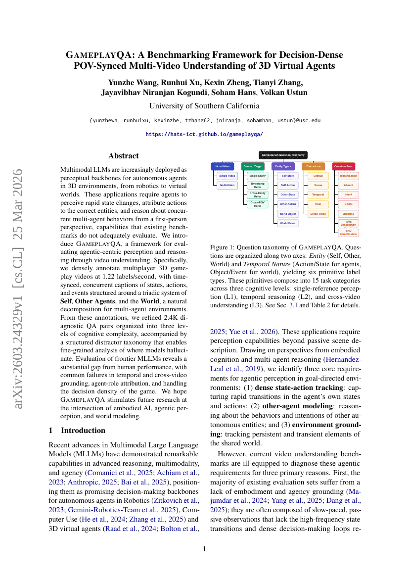 GameplayQA: A Benchmarking Framework for Decision-Dense POV-Synced Multi-Video Understanding of 3D Virtual Agents