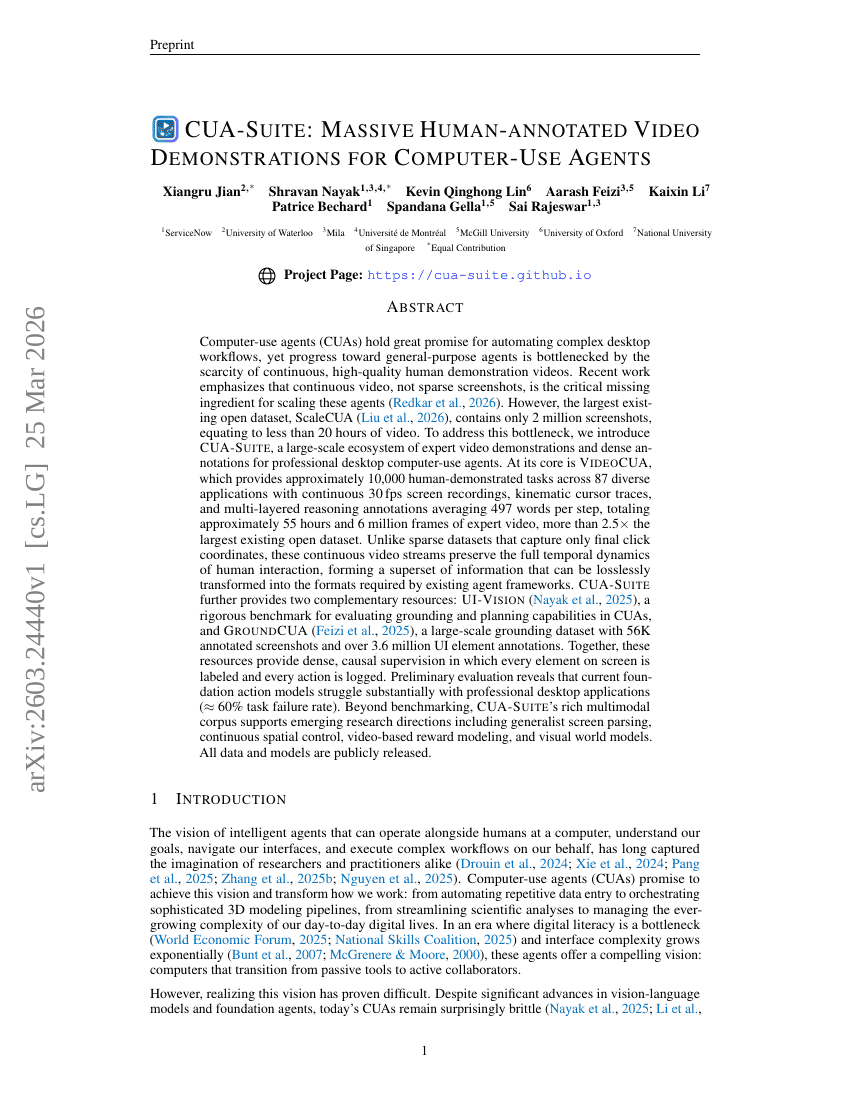 CUA-Suite: Massive Human-annotated Video Demonstrations for Computer-Use Agents