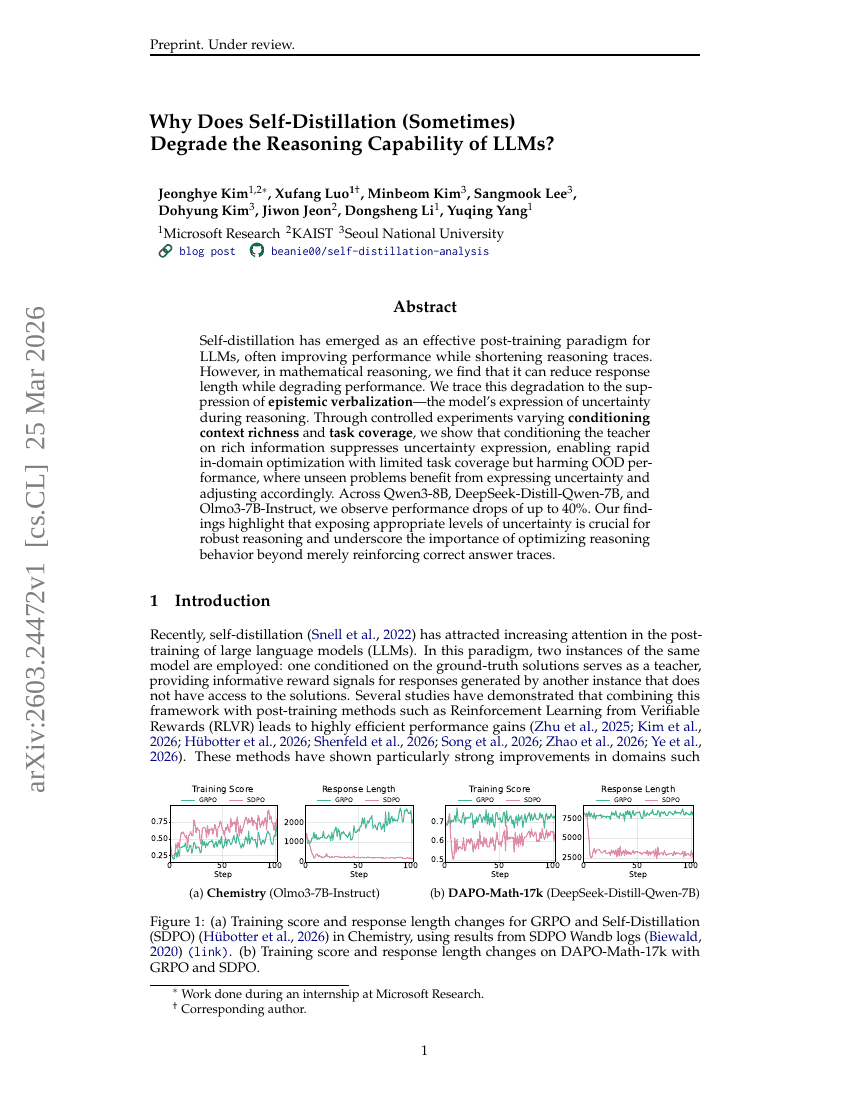Why Does Self-Distillation (Sometimes) Degrade the Reasoning Capability of LLMs?