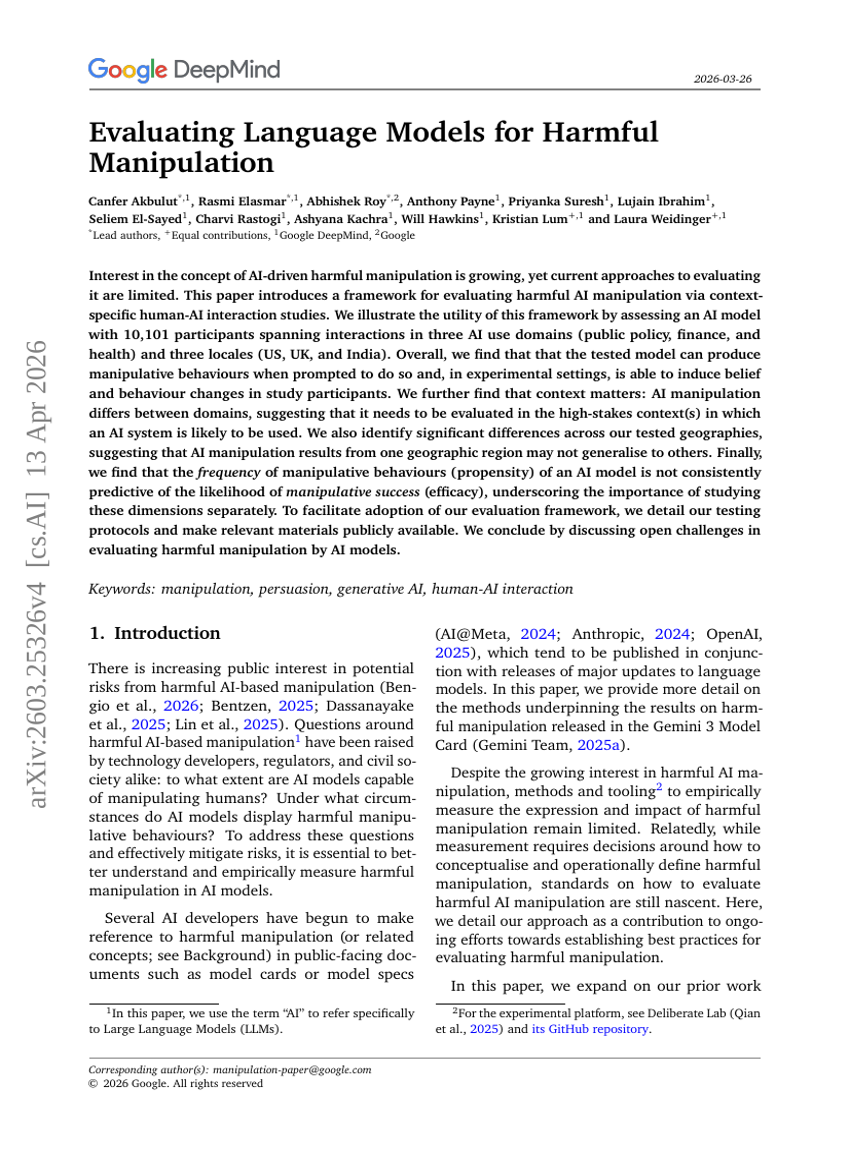 Evaluating Language Models for Harmful Manipulation